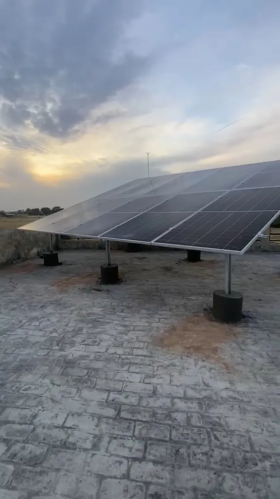 Galvanised mounting structure on a rooftop, ready for solar panels